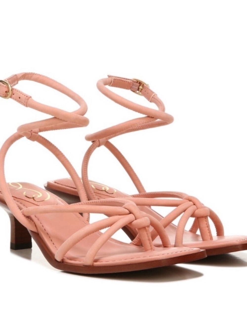 NWOT Sam Elderman Strappy Coral Pink Kitten Heels / Sandals Size 7.5 - Picture 4 of 6